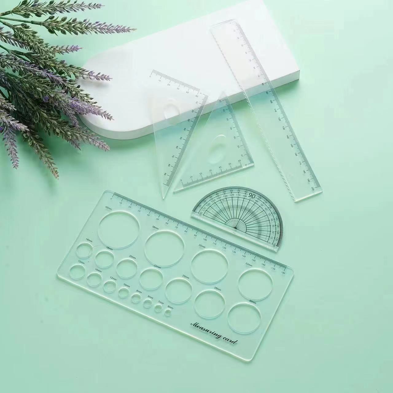 4 Pcs Set 12inch Straight / Triangle Flexible Ruler Math Geometry Tool For School Classroom Office Kids