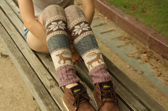 women deer snowflake jacquard knit boot socks wood feel casual wool acrylic, socks, warmer
