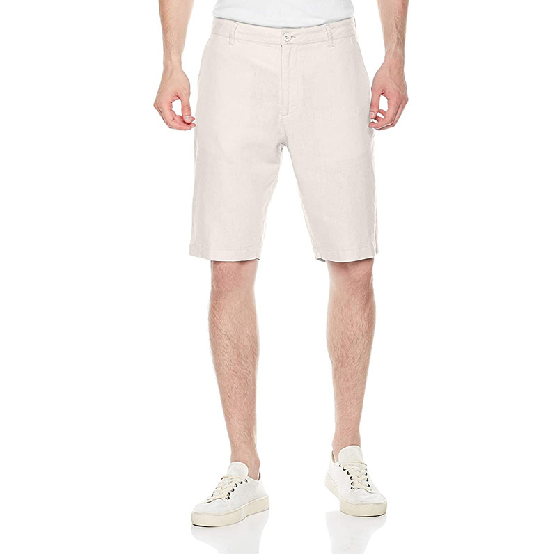 Easy Care Breathable 48% Linen Black Viscose Shorts Men'S Flat Front Shorts