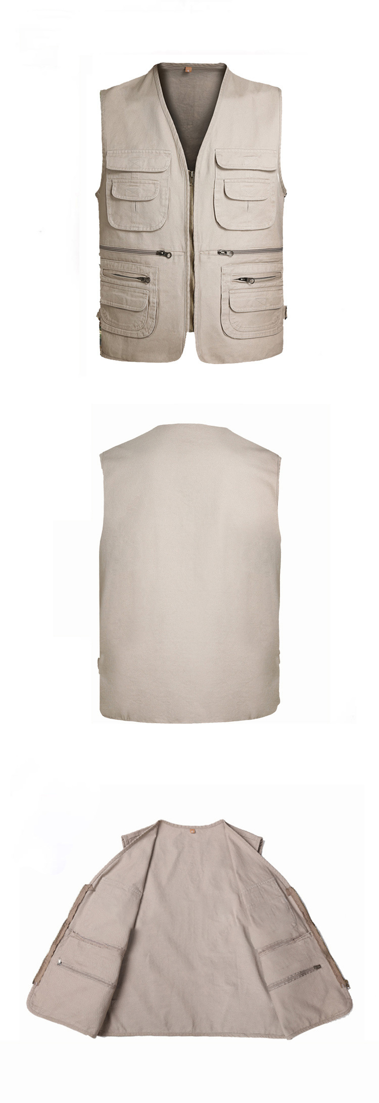 Causal Multi-pocket Sleeveless Oversize Top Utility Waistcoat V-neck Cardigan Zipper Biker Vest Men Hiking Fishing Vests