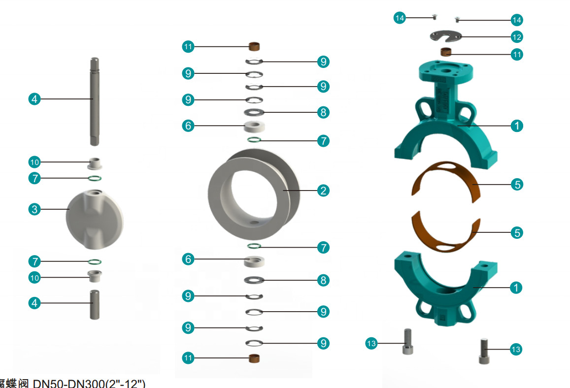 Ductile Iron DI WCB SS304 Stainless Steel Ptfe Split Body Butterfly Valve Wafer Lug Wormgear PN10 16 Handle