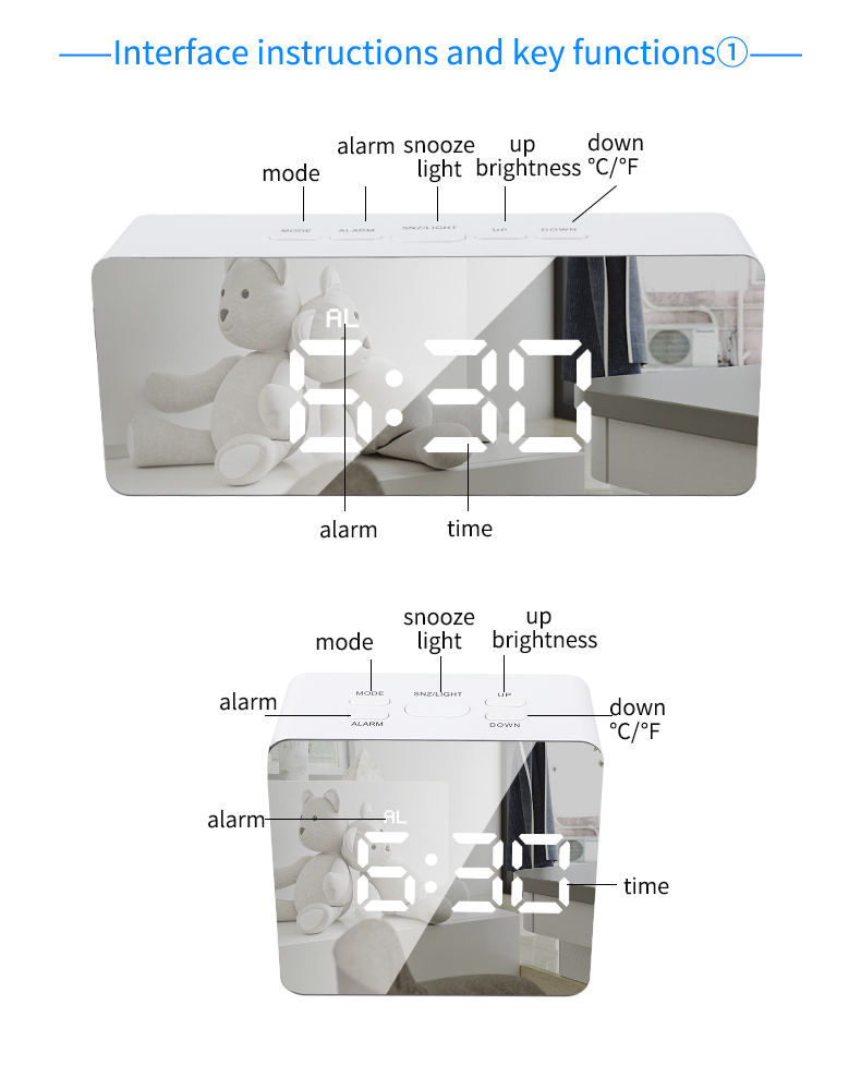 Household Thermometers Creative LED Mirror Digital Electronic Clock For Bedside Gift