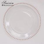 Plastic Gold Beaded Acrylic Charger Plate Wedding Table Decoration Clear