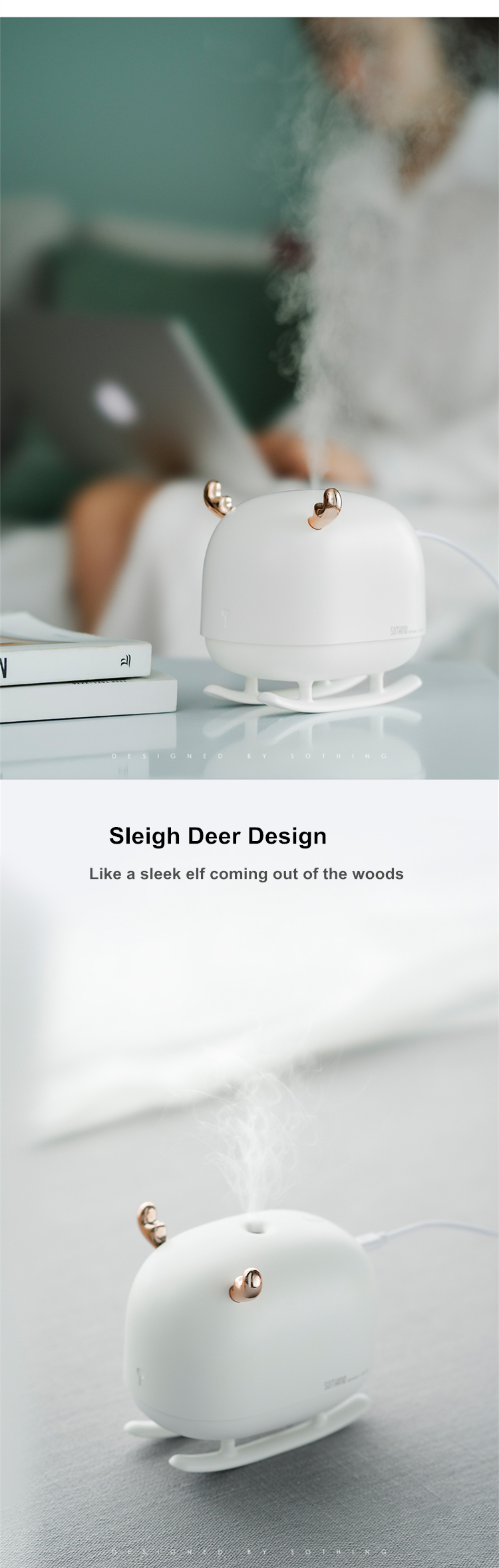260ML Sleigh Deer Ultrasonic Air Humidifier Aroma Essential Oil Diffuser for Home Car USB Fogger Mist Maker with LED Nig
