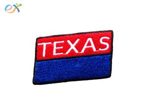 China Rectangle Shape Embroidered Letter Patch Blue And Red Colors TEXAS Word wholesale