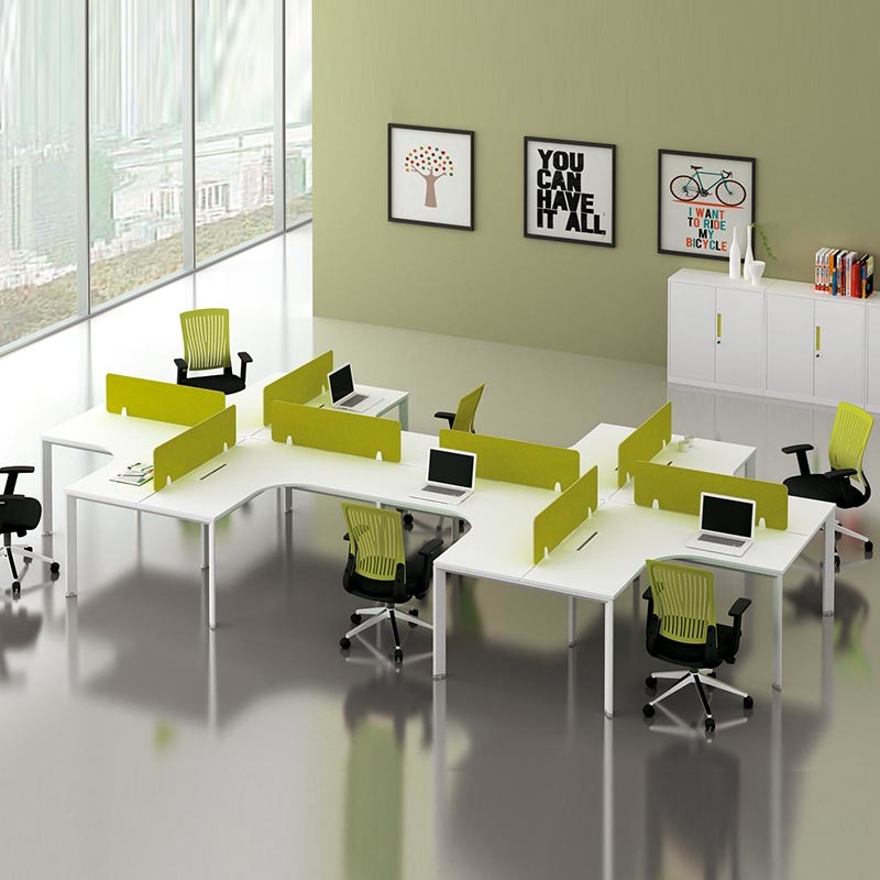 120 Degrees White MDF Cubicle 4 Staff Workstation Table For Office Room