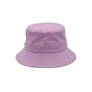China Letter Flat Embroidery Fisherman Bucket Hat Woven Patch 100% Cotton Twill Purple wholesale