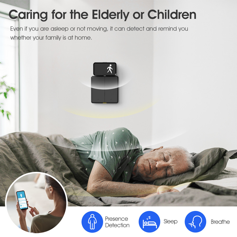 WiFi Human Presence Sensor 24GHz with Tuya APP Control, Breathing Light, and Millimeter Wave Motion Detection