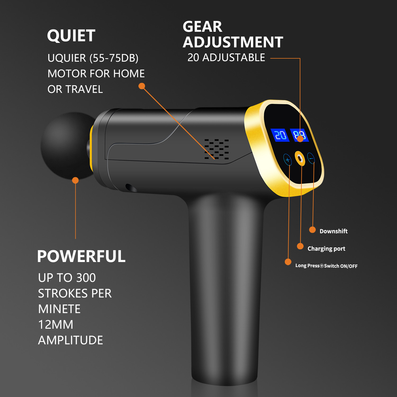 Portable Deep Tissue Massage Gun 1200 - 3300rpm With LCD Screen