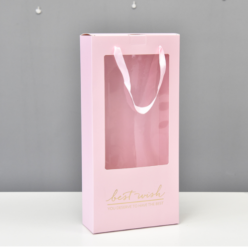 Custom Gold Stamping Logo Flowers Display Gift Box with PVC Window and Ribbon Handle