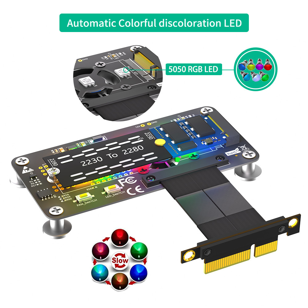PCI Express PCI-E 3.0 4X to NGFF M.2 2280 M2 NVME SSD Converter Adapter Card Cooling Fan + High Speed Extension Cable 100MM