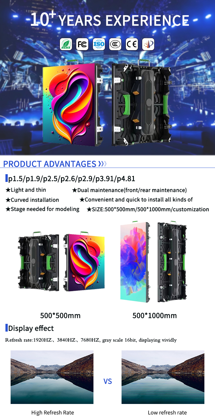 P1.9 P2.6 P2.97 P3.91 P4.81 Indoor Outdoor LED Panels for Rent 1.5mm 1.9mm 2.5mm 2.6mm 3.91mm 4.81mm Datasheet Included