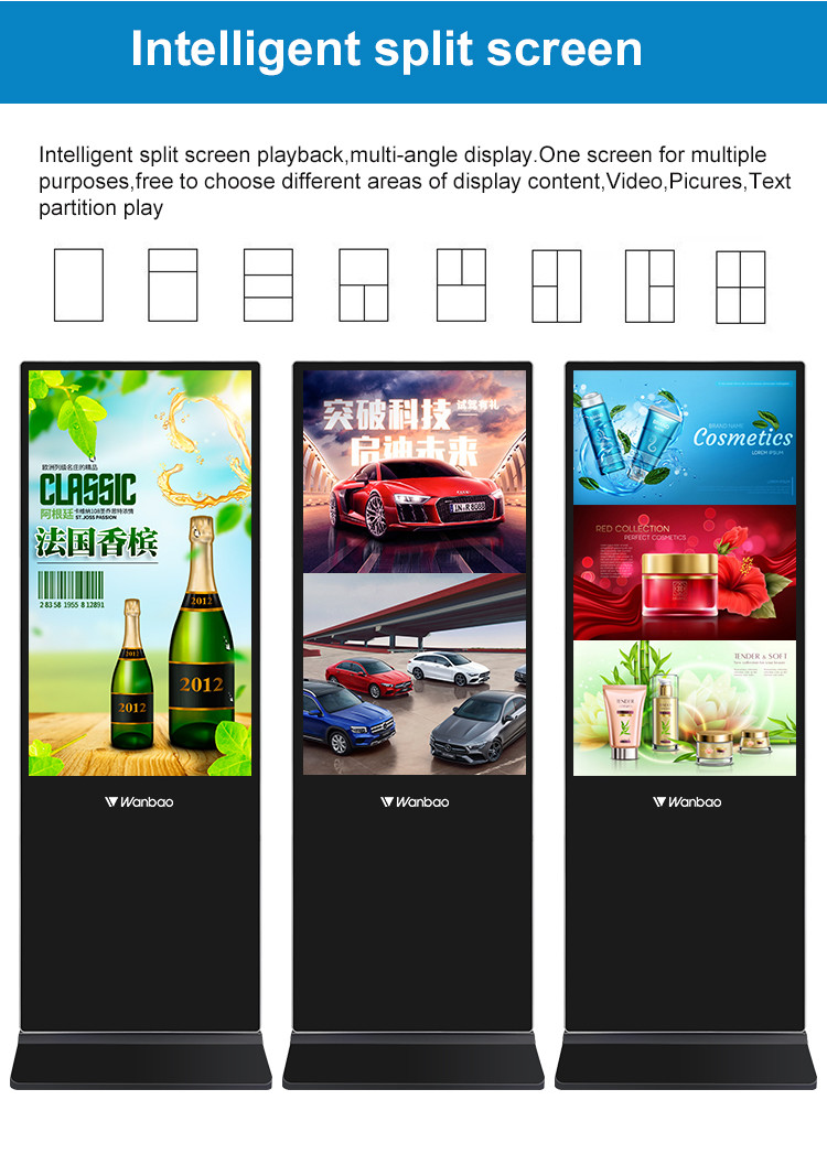 55 Inch Floor Stand Android Touch Screen Displays Advertising Players Ultra Thin Lcd Digital Signage