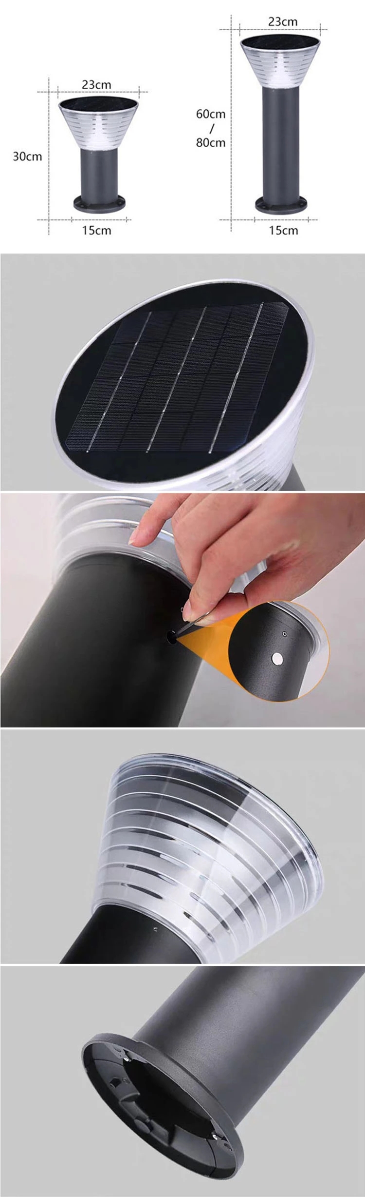 Outdoor Solar Gate Light 6500K Solar Powered Bollard Lawn Lamp Villa Landscape Pillar Post LED Solar Garden Light