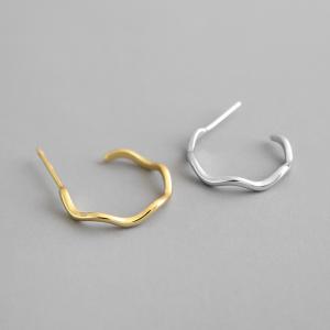 China Lanciashow 925 Sterling Silver Gold Plated Hoop Earrings Semicircle Wavy Shape wholesale