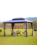Hardtop Gazebo Canopy Galvanized Steel Pergolas With Netting Curtains