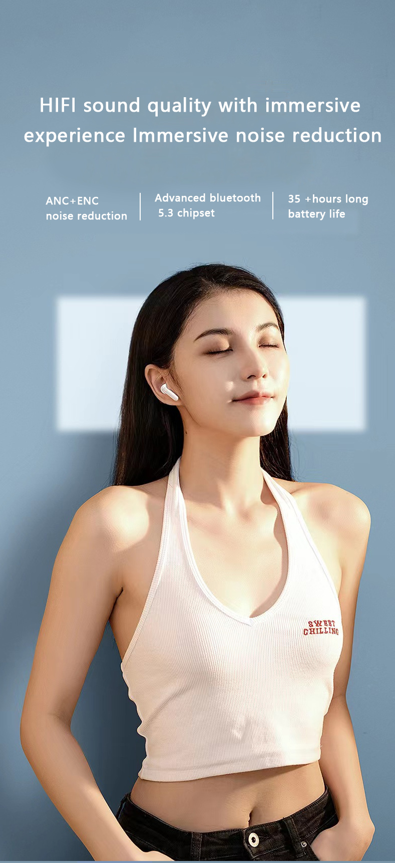 Private Mold Wireless HiFI Earbuds with Low Latency ANC ENC and Digital Display