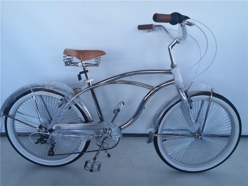 26*2.125 Tire Vintage Style Adult 26 inch Single Speed Retro Chrome Beach Cruiser Bike Bicycle