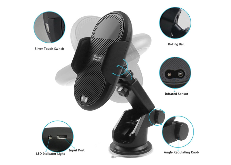 Handlebar Mounted Car Wireless Charger Blue Black ABS PC AC 5V/2A Weight 220g