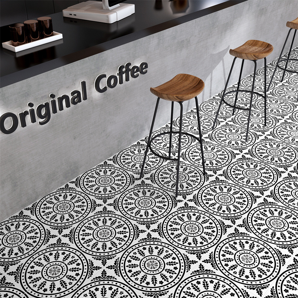 Eco-Friendly And Non-Slip Black And White Floor Ceramic Rustic Tile 200x200mm For Bathroom And Living Room