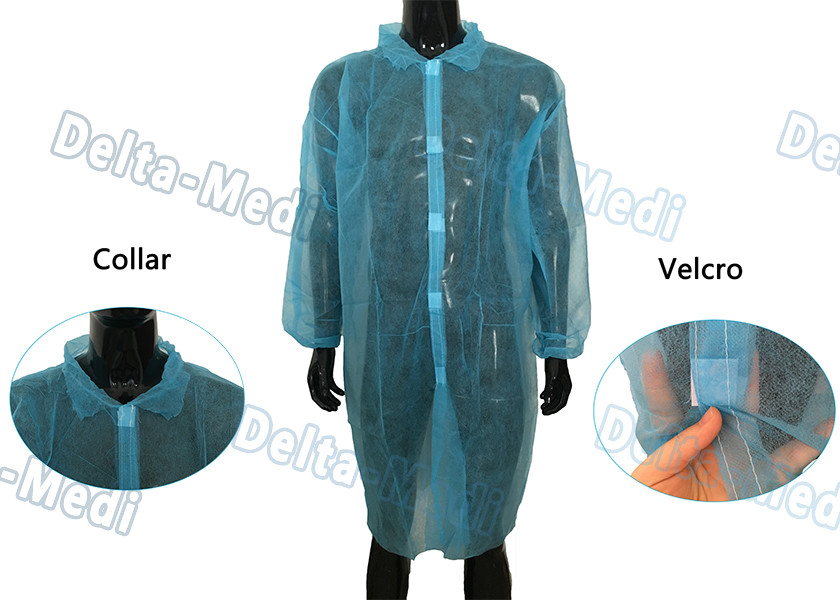 Blue Disposable Isolation Gowns Non Toxic Blood Resistance With 5 Velcro In Front