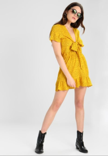 Glamorous Day Dress Bow Tie Sexy Yellow Polka Dot Dress Women