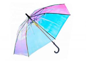 China Colorful Iridescent Hologram Transparent Rain Umbrella For Rain Windy Day wholesale