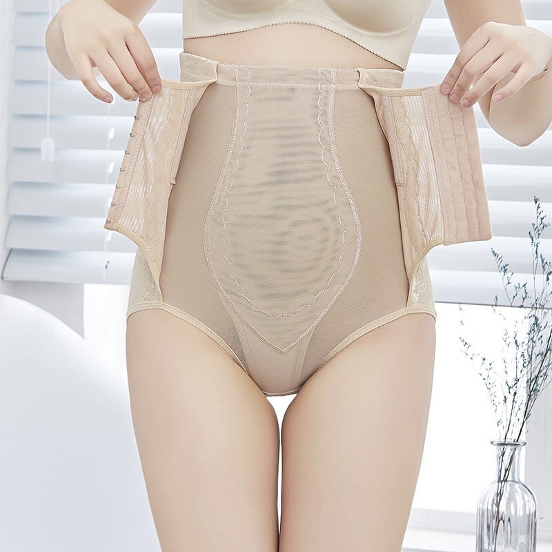 High Rise Tummy Control Underwear Thong Shaping Cotton Crotch See Through Mesh Breathable Briefs