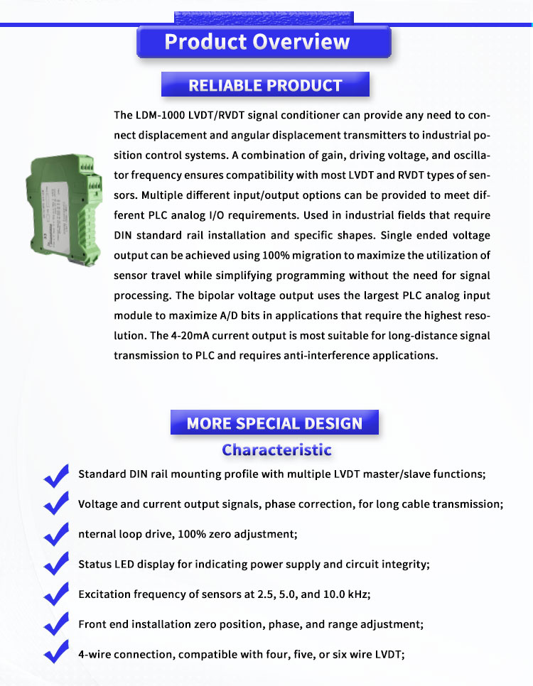MEAS LDM-1000Y Spot LVDT RVDT 4/5/6 Wire Connection Displacement Sensor Signal Regulator