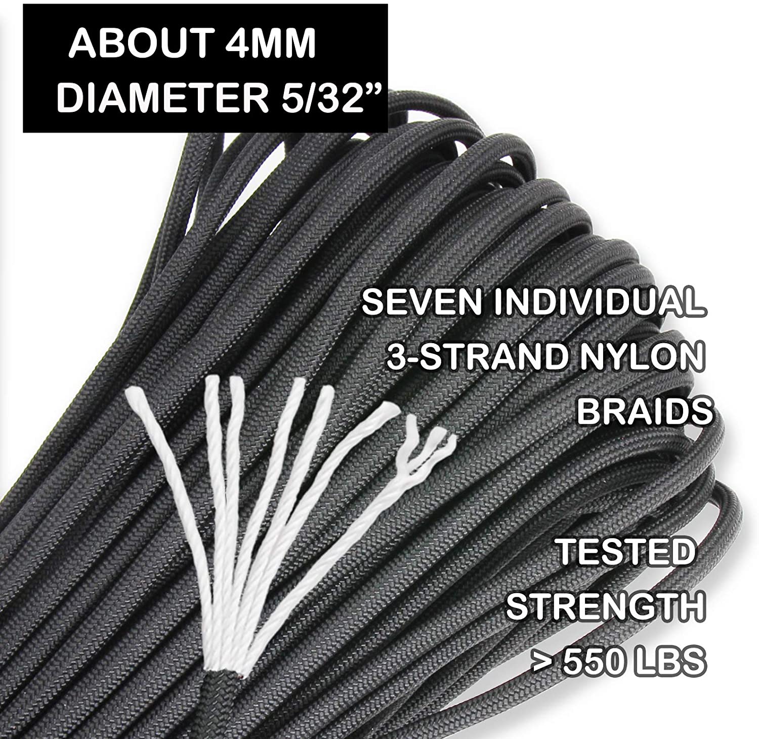 3mm 550 7Strand Parachute Cord Type Iii Polypropylene for outdoor camping