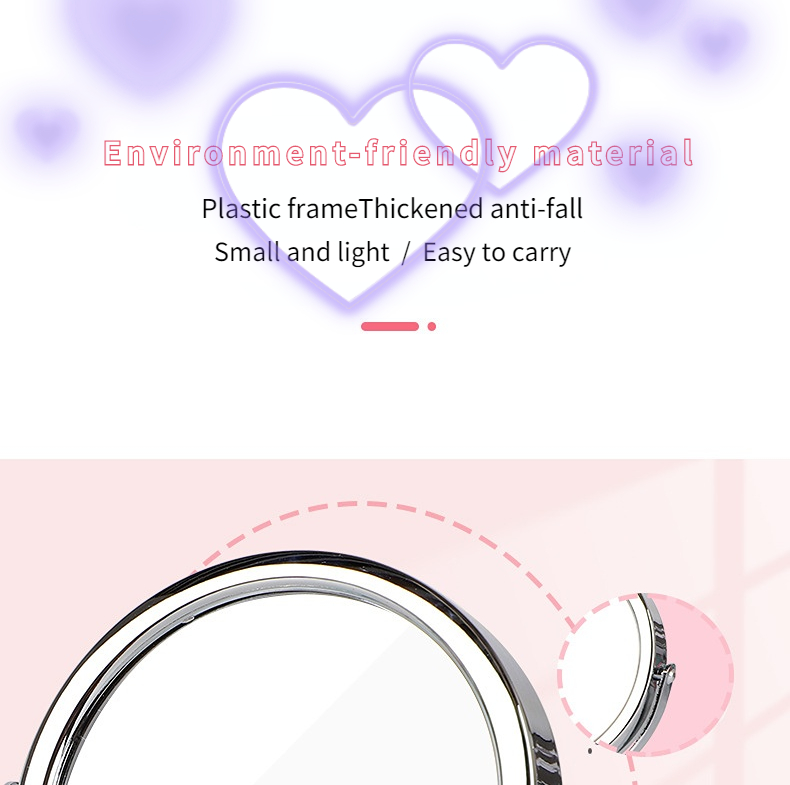 Customized Plastic and Glass Mirror Mini Portable Vanity Circle Dressing House Decor