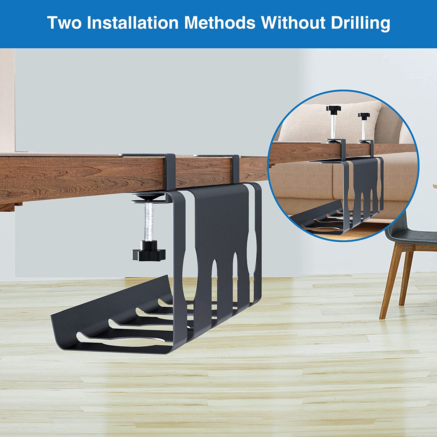 Desk Cable Basket Without Drilling Under Table Cord Holder for Neat Wire Organization