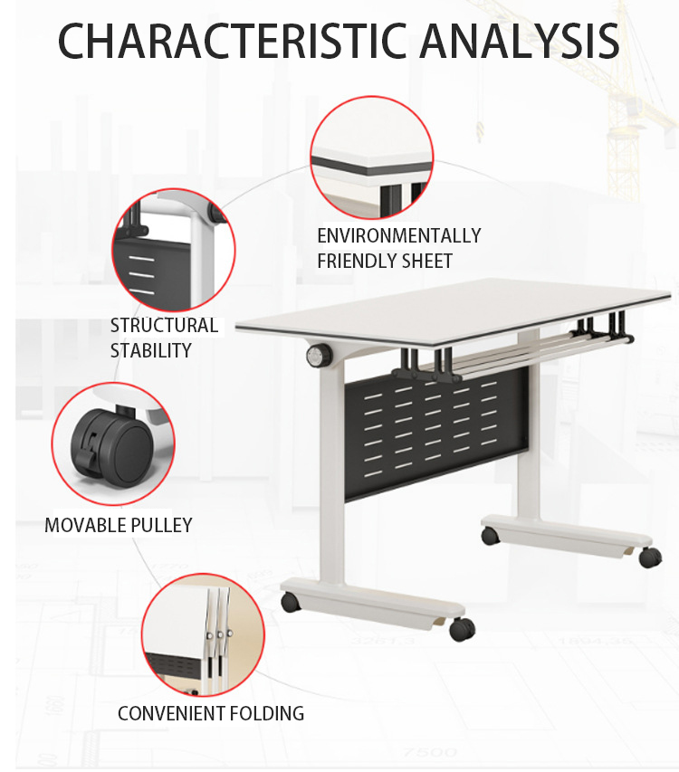 General Movable Splicing Folding Training Table With Wheels Flip Long Table Teaching Office Furniture Combination