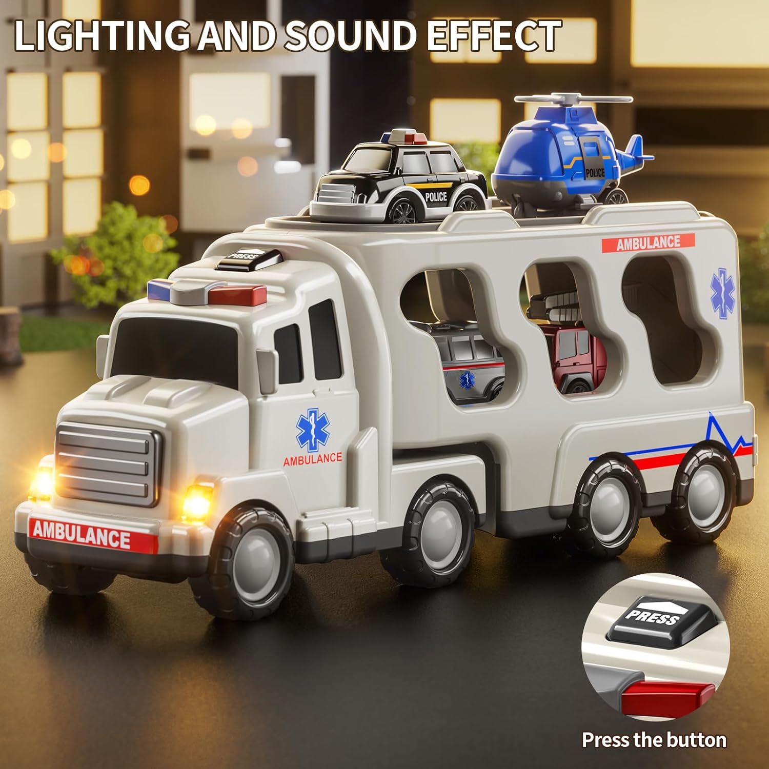 Friction Toy Style Emergency Rescue Vehicle Toddler Truck Toys Birthday Gifts for Girls Age 3-9