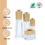 Transparent Glass Cosmetic Bamboo Bottle Bamboo Cosmetic Jar Set With Bamboo