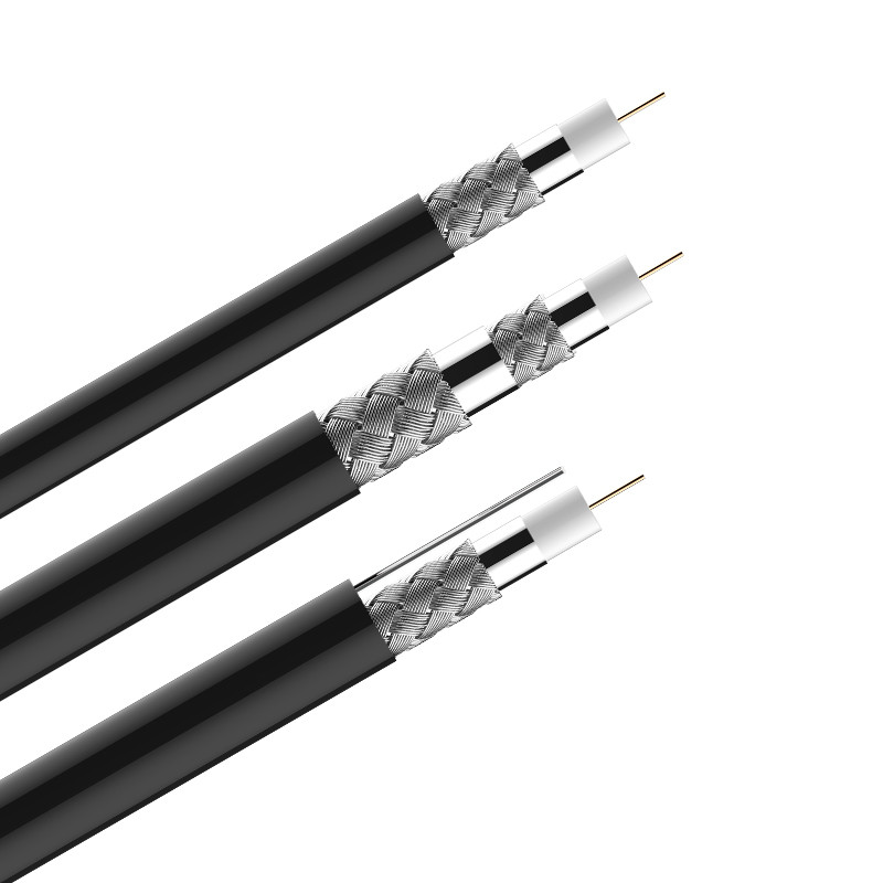 Black White Coaxial TV Cable CCA Braiding Polyvinyl Chloride Jacket