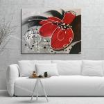 Hand-Painted Red Flowers Painting on Canvas Thick Oil Flowers Landscape Oil