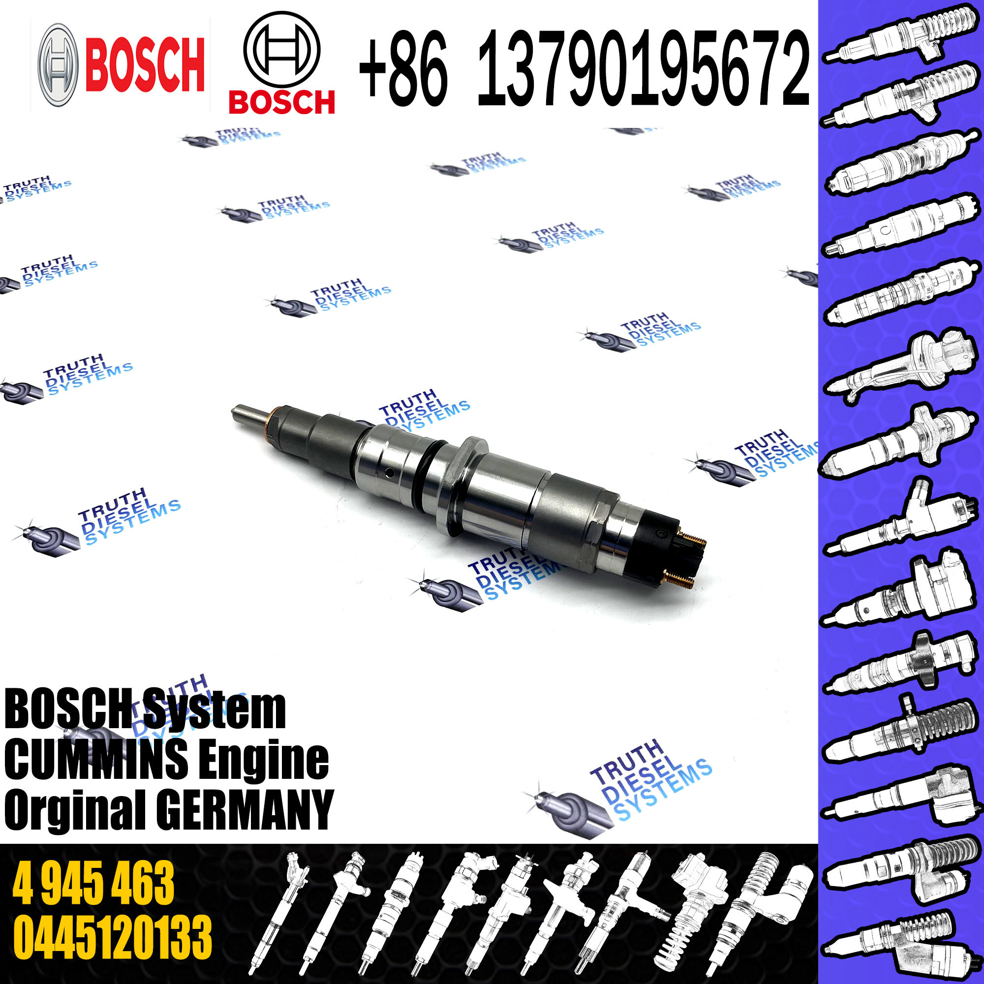 Fuel injector for sale 0445120133 for cummins qsc8.3 qsl9 common rail diesel injector 4993482 4945463