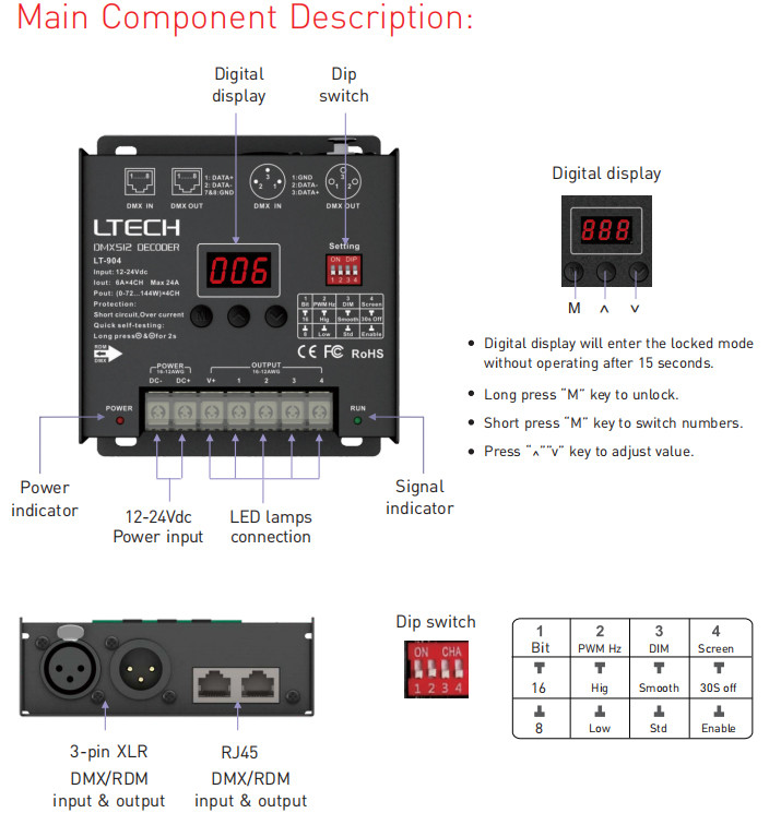 550g LED DMX Decoder , 4 Channel Dmx Decoder RDM Remote Management Protocol
