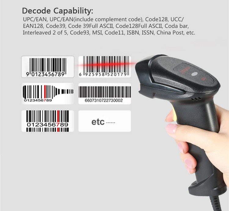 2 In 1 2.4Ghz Wireless Barcode Scanner USB 2.0 Wired 1D Laser Automatic