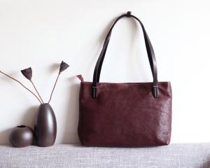 China LH-63-5 Red Leather Tote Bag Panelled Womens Leather Handbags wholesale