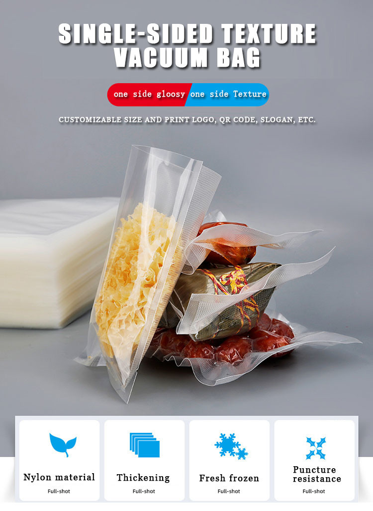 Storage Vacuum Plastic Bag For Food Three Sides Seal Transparent Nylon Lamination