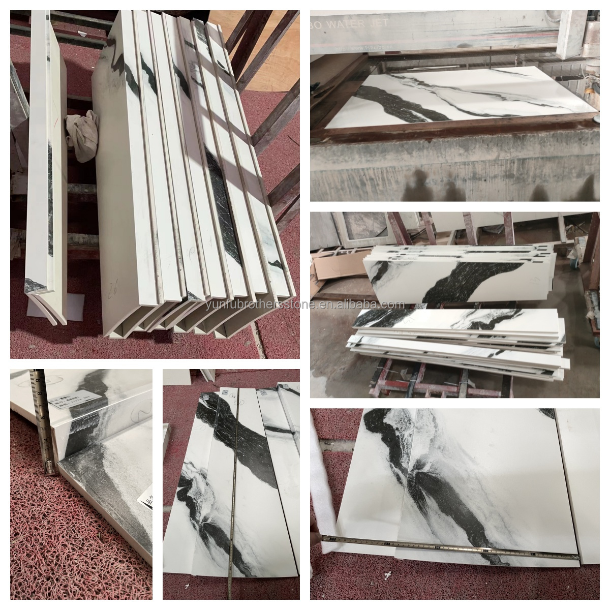Customized Grade Lavabo Interior Stair Design Panda White Marble Look Porcelain Tiles