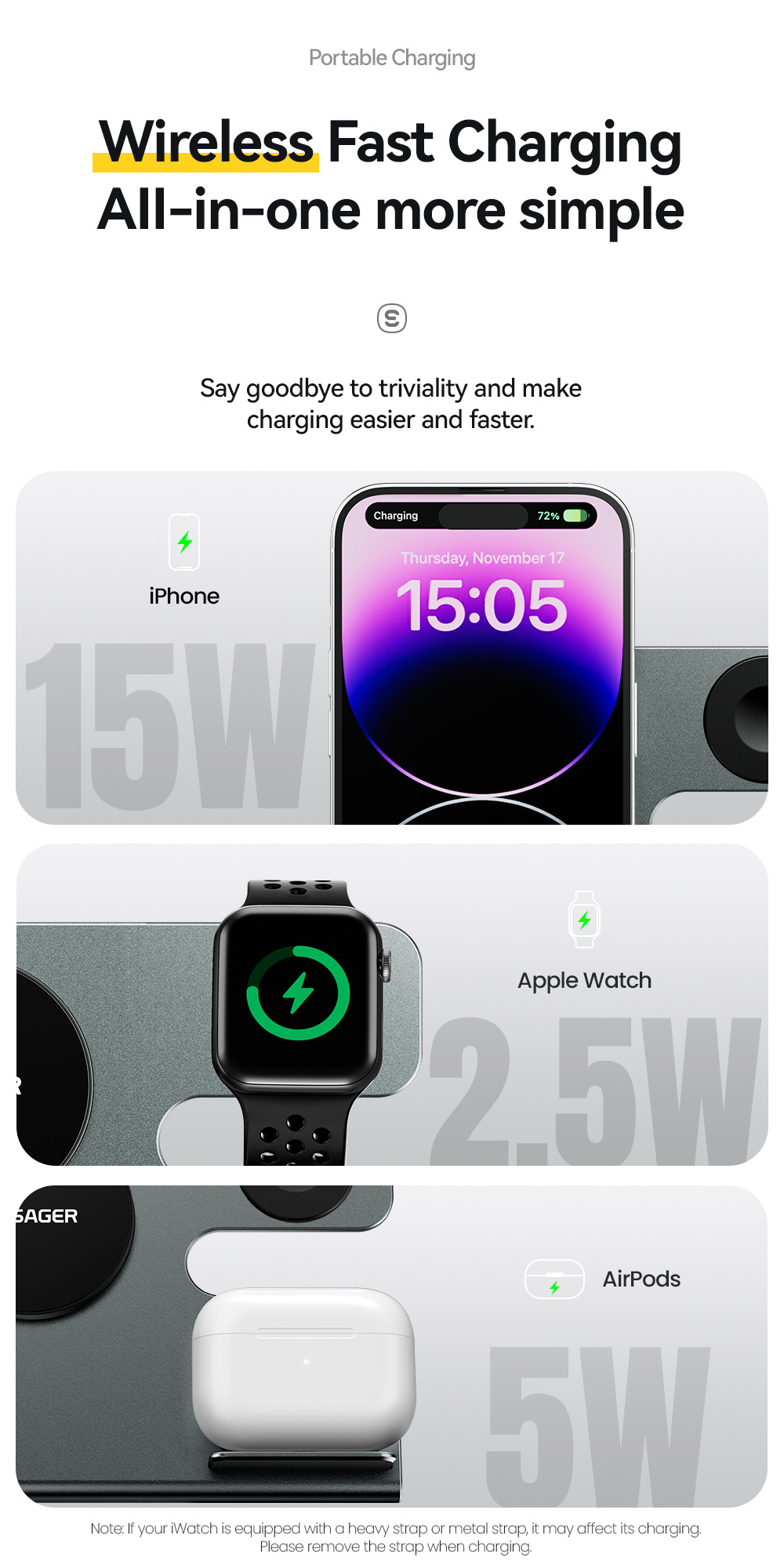 OJD-119 Series Fantasy 3 in 1 Wireless Charger PD Phone and Watch Charging Station