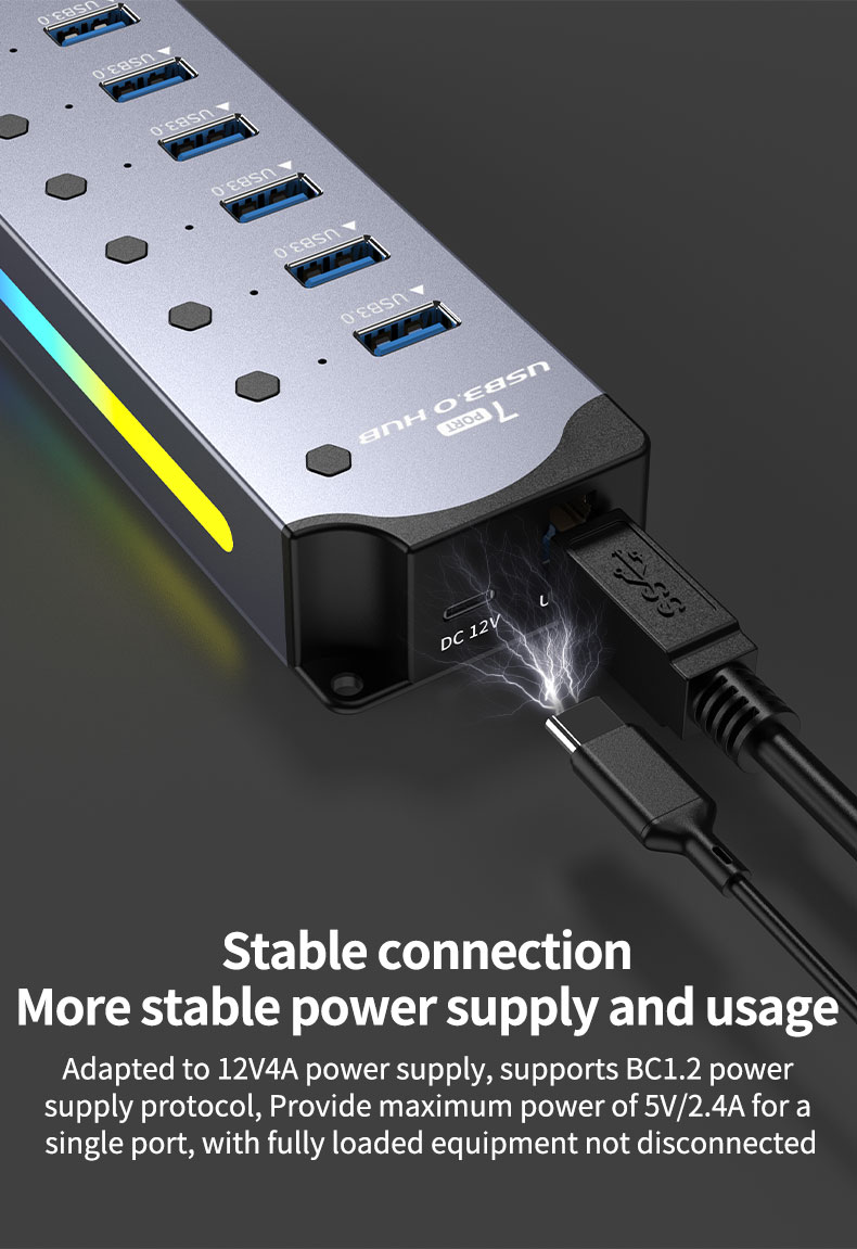 Customized Logo Accepted Speed USB 3.0 Hub with 7 Ports and Aluminum Alloy Design