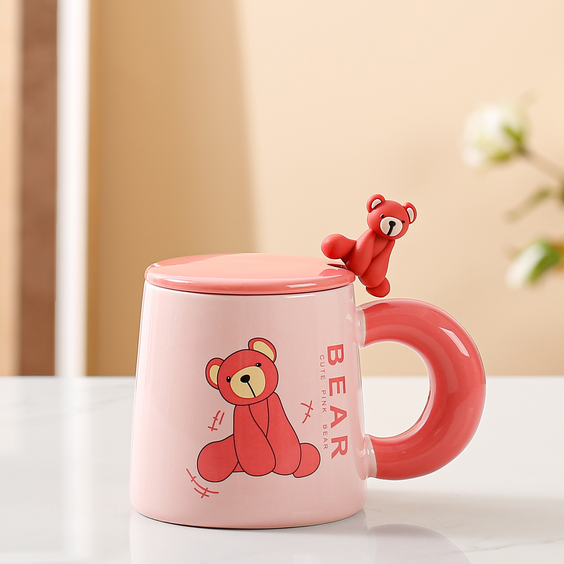 Bear Ceramic Mug with Lid and Spoon 300ml USB Heating