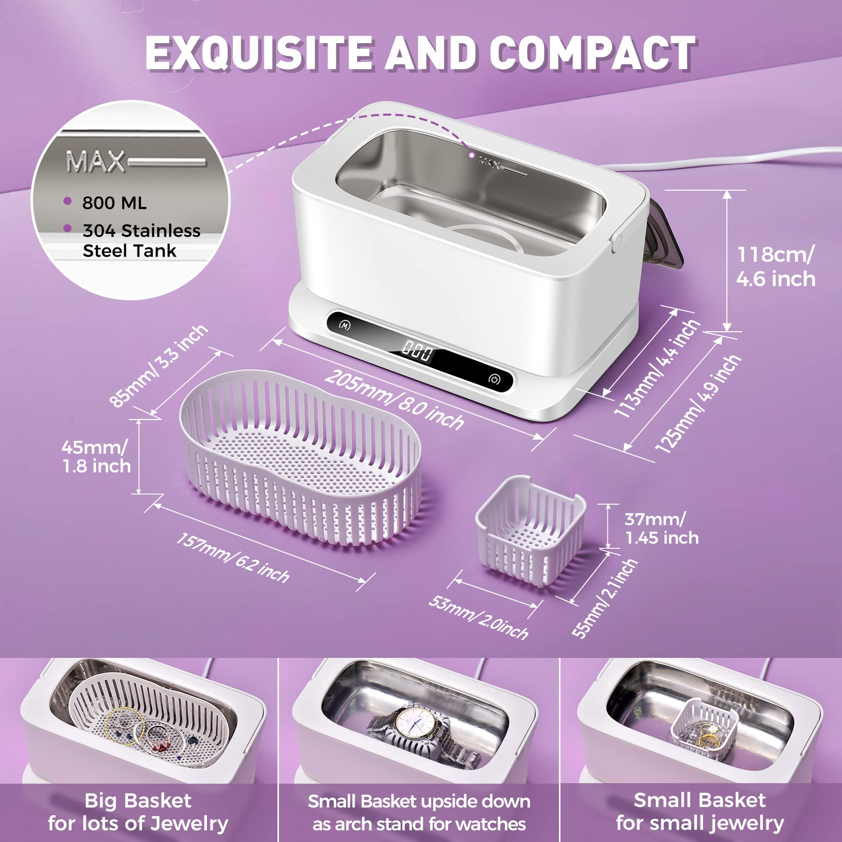 220V 45KHz Ultrasonic Cleaner 800ml With Digital Timer Polishing