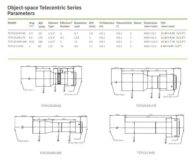 180mm Low Distortion Object Space Telecentric Lens Telecentricity ＜0.1°