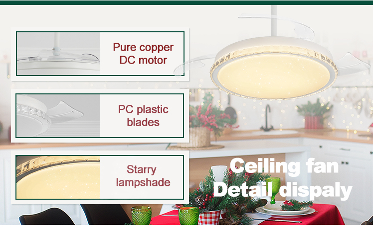 110-240V/50Hz-60Hz LED Ceiling Fan with Retractable Blades 10- and Space-Saving Design