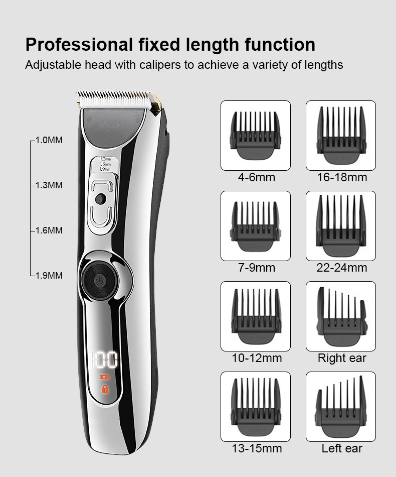 2200mAh Electric Hair Trimmer , 100v-240v Waterproof Clippers Rechargeable